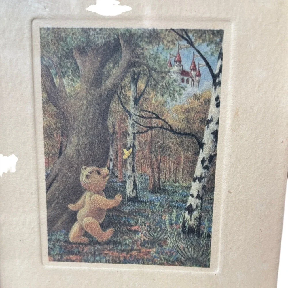 Vintage Joyce Hayashi Framed Teddy Bear Chasing Butterfly Print Framed Art‎ 7.5